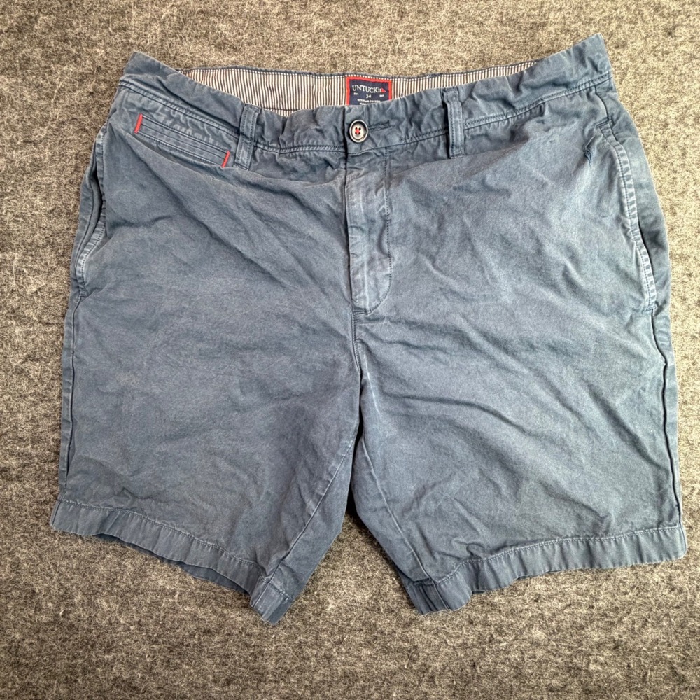 UNTUCKit Chino Shorts Men 34 Blue 100% Pima Cotton Casual Twill 8.5" Inseam READ